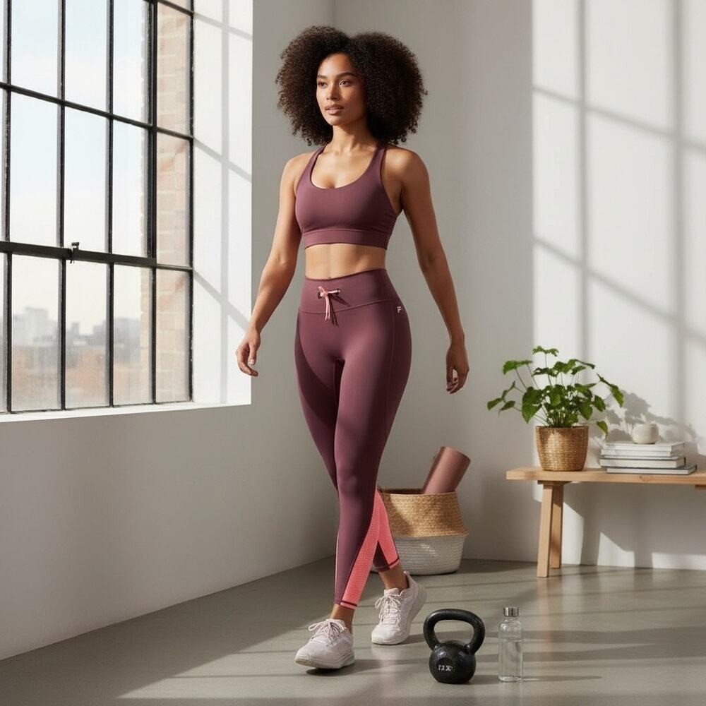 Fabletics Stride 9 Motion365+ High-Waisted Leggings Mauve neon pink workout pant - Picture 7 of 10